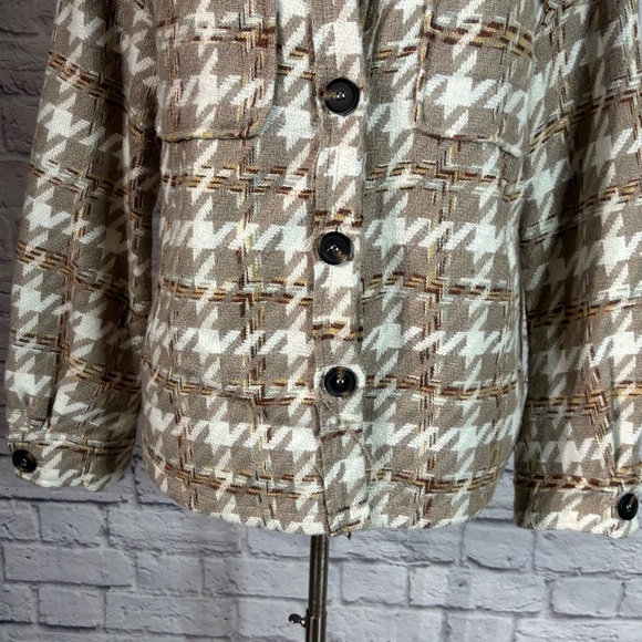 Listicle Taupe Multi Plaid Shacket Overshirt Jacket Neutral Cozy M - Picture 8 of 13